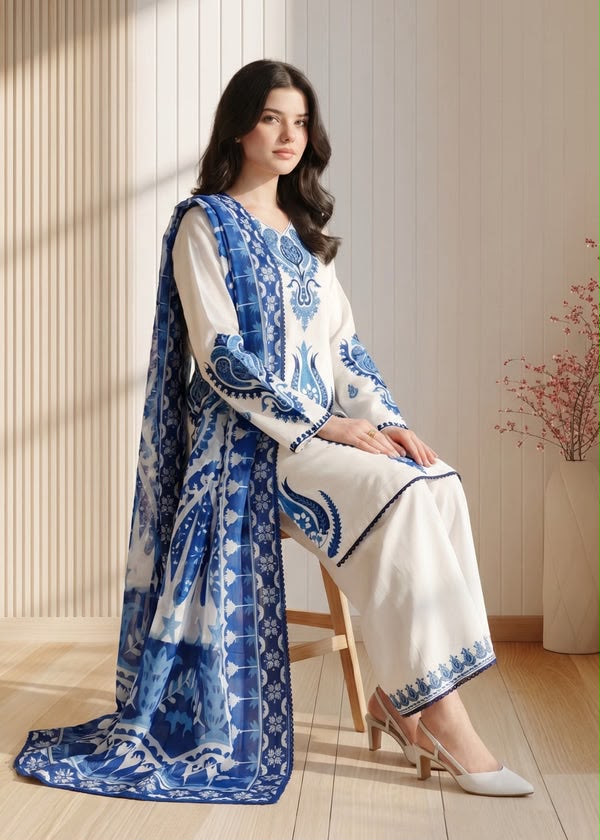 Dhanak embroidered luxury unstitched 3pc suit